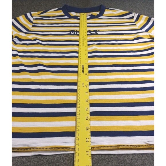 Vintage Guess Originals T-Shirt Striped Embroidery Mens Medium Yellow Blue - Picture 10 of 11
